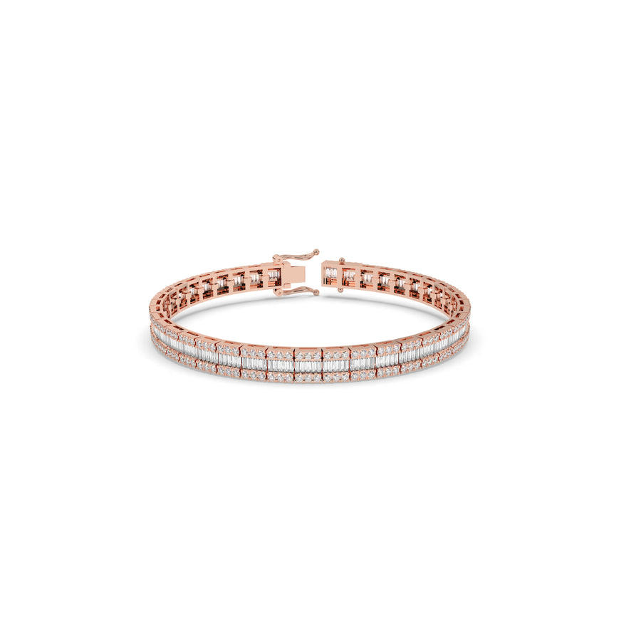 Diamond Bracelet with Baguette Center Row surrounded by Rows of Round-Cut Diamonds