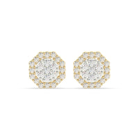 Round Diamond with Octagon Halo Earrings