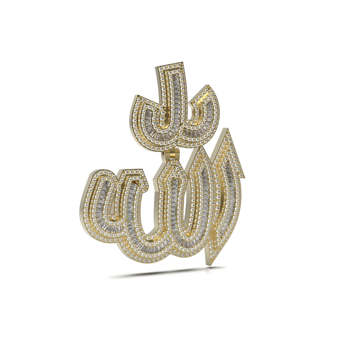3D Two-Tone Baguette "Allah" Pendant