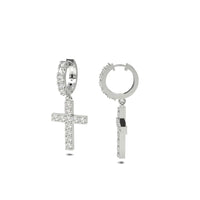 Diamond Dangling Cross Hoop Earring