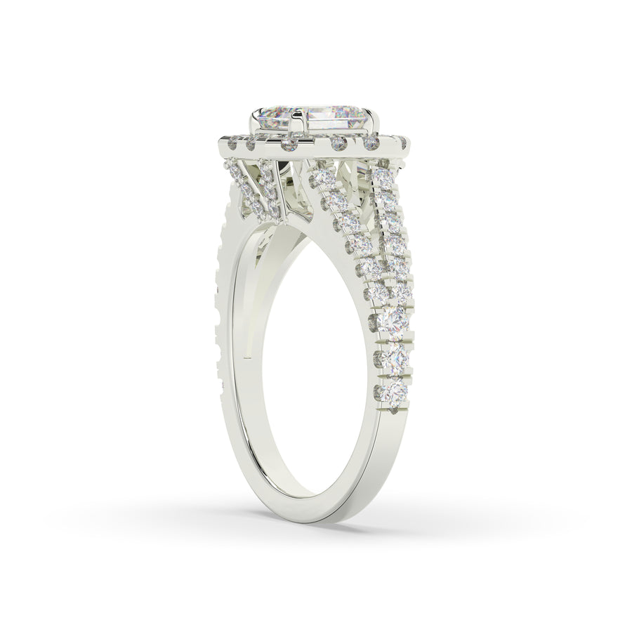 Diamond Asscher Halo Split Shank Engagement Ring