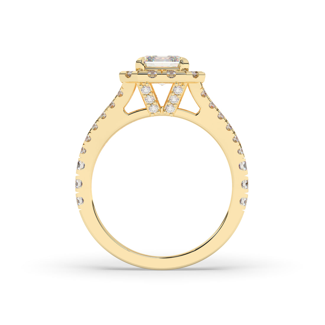 Diamond Asscher Halo Split Shank Engagement Ring